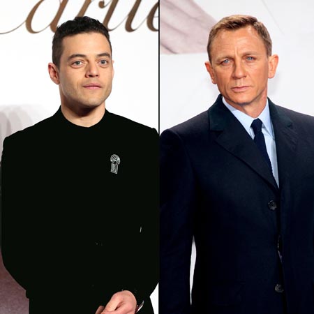 Daniel Craig and Rami Malek in a collage photograph.