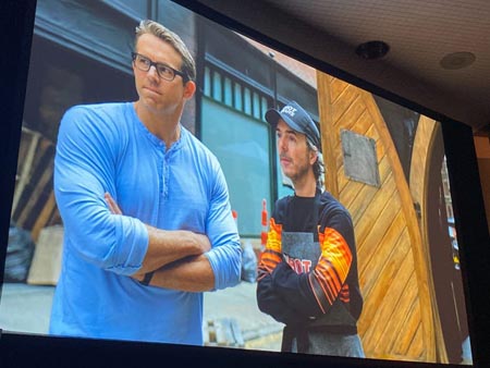 Ryan Reynolds and Shawn Levy on the set of Free Guy.