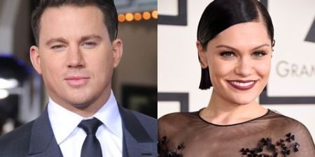 Channing Tatum wearing a suit and a tie alongside Jessie J who is smiling.