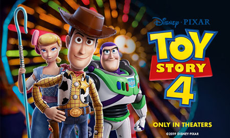 Bo Peep, Woody and Buzz on the poster of Toy Story 4.