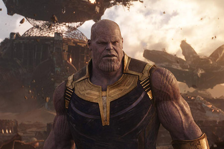 Thanos in Titan meets the Avengers and Guardians team.