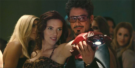 Robert Downey and Scarlett Johansson in Iron Man 2