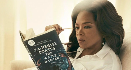 Oprah Winfrey with her new book recommendation 'The Water Dancer.'