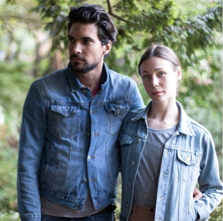 Kamran Fulleylove and his wife Morgan Munro wearing similar Denim jackets.