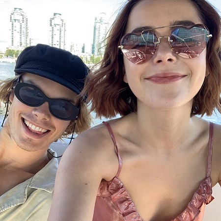 Kiernan Shipka taking a selfie with smiling Sam Corlett.