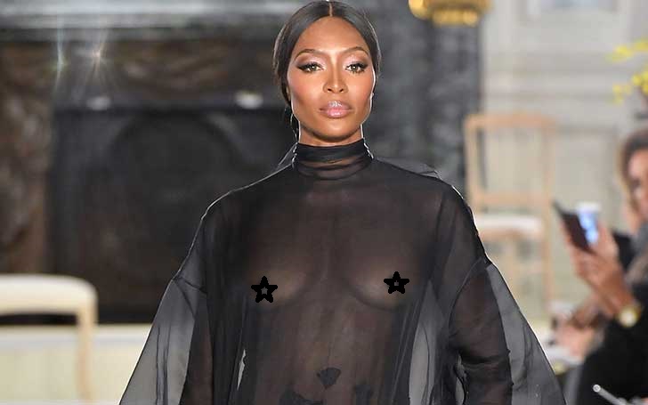 Supermodel Naomi Campbell Goes Braless for Valentino fashion show