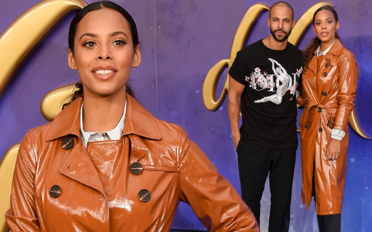 Rochelle Humes Looks Stylish in Orange Leather Mac As She And Husband Marvin Humes Attend The Aladdin European Premiere